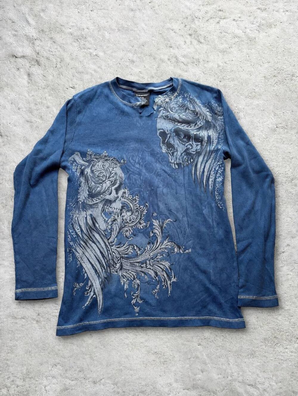 Vintage Y2K No Boundaries Thermal Long Sleeve Skull Glory Graphic Shirt M